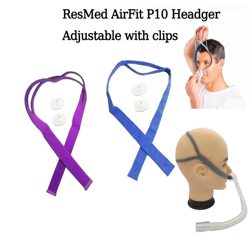 CPAP Elastic Headband for AirFit P10 Nasal Pillow Mask – Adjustable Replacement Strap with Clips