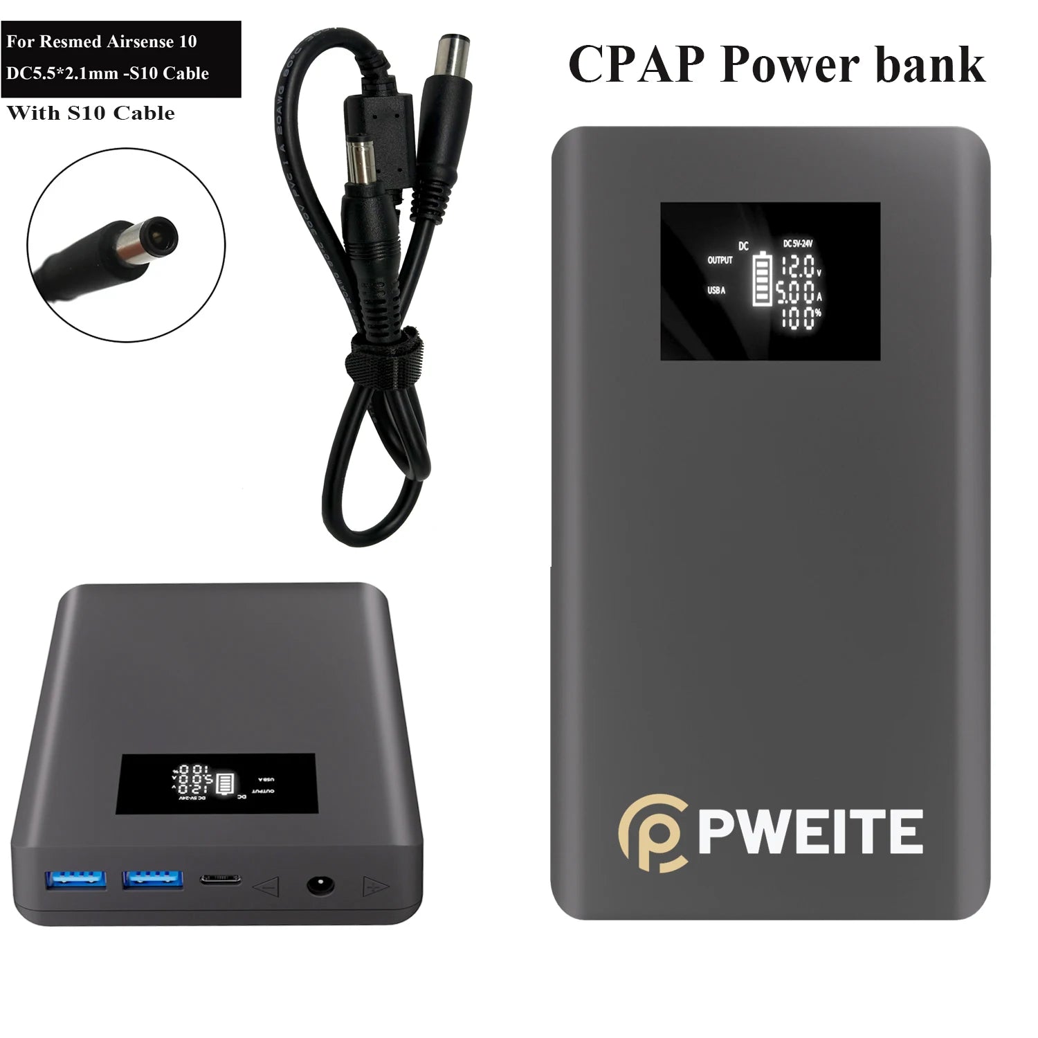 20,000mAh CPAP Battery Pack – Portable Power Bank with 12V–24V DC Output (PD 100W USB-C)