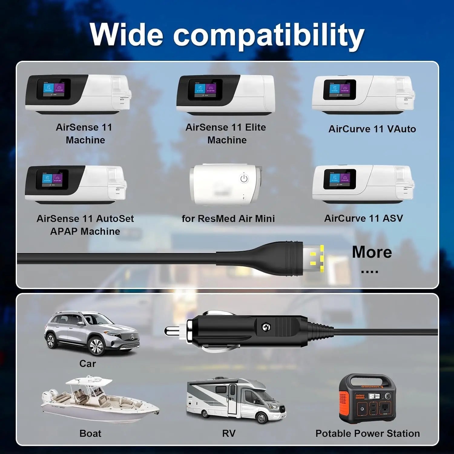 DC Converter & Power Adapter for ResMed AirSense™ 10 & 11 – 12V to 24V CPAP Car & Home Charger (65W / 90W)