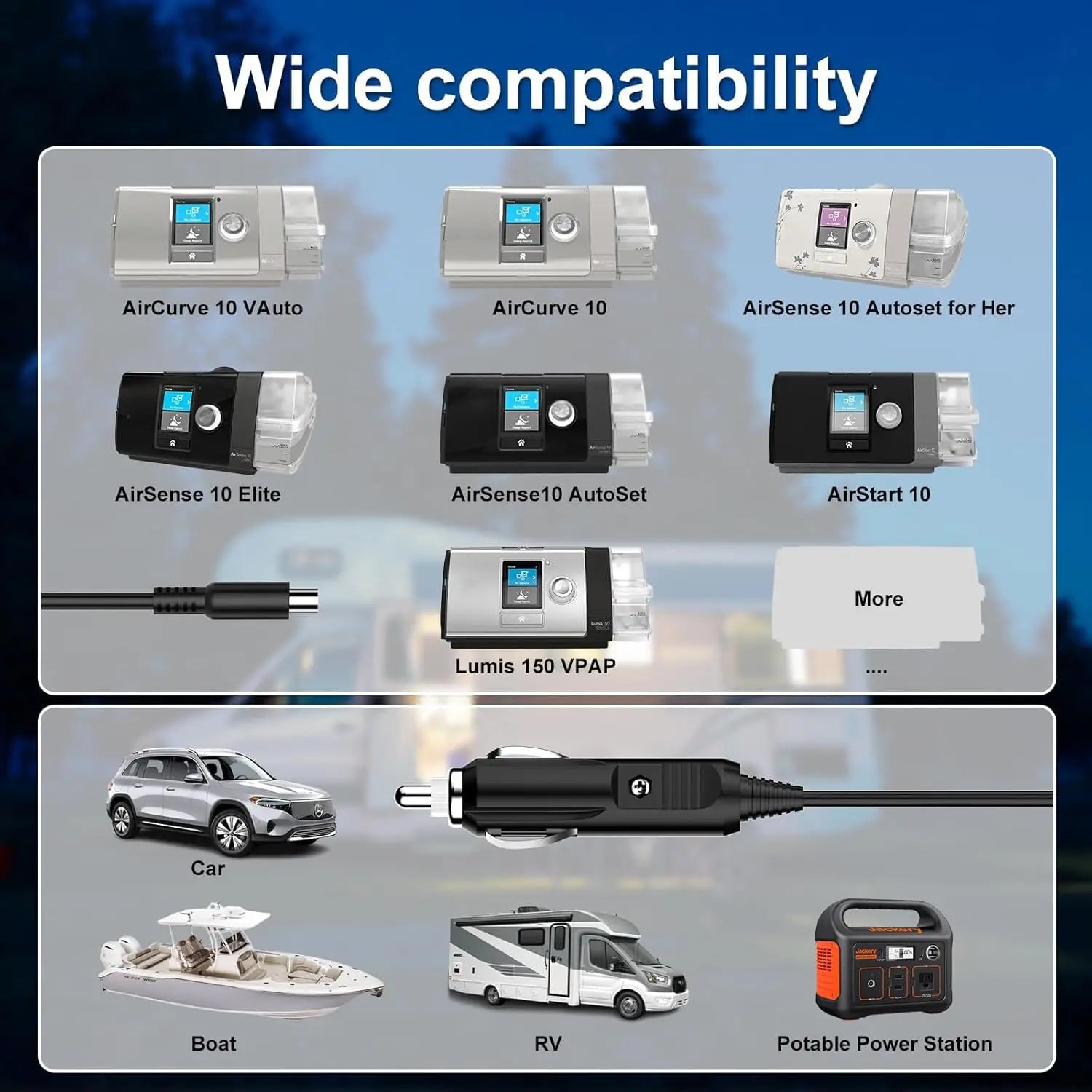 DC Converter & Power Adapter for ResMed AirSense™ 10 & 11 – 12V to 24V CPAP Car & Home Charger (65W / 90W)