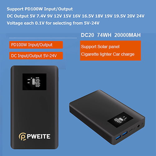 20,000mAh CPAP Battery Pack – Portable Power Bank with 12V–24V DC Output (PD 100W USB-C)