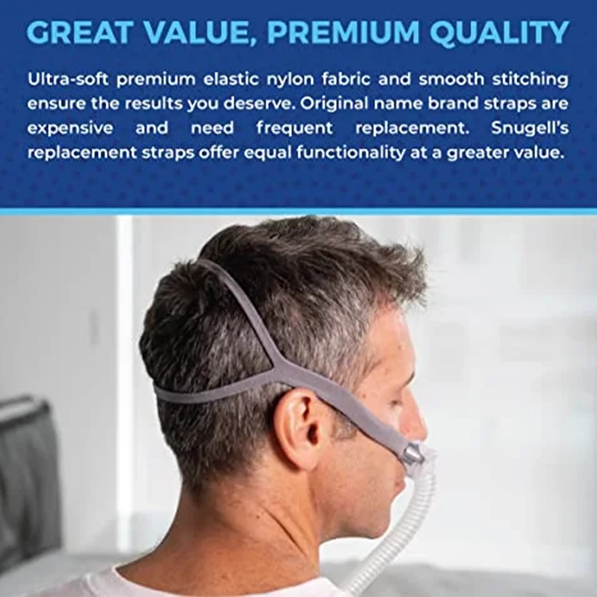 Replacement Headgear Strap for AirFit P10 Nasal Pillow CPAP Mask – Adjustable Elastic Strap with Clips